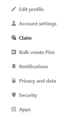 Claim your website on Pinterest in settings